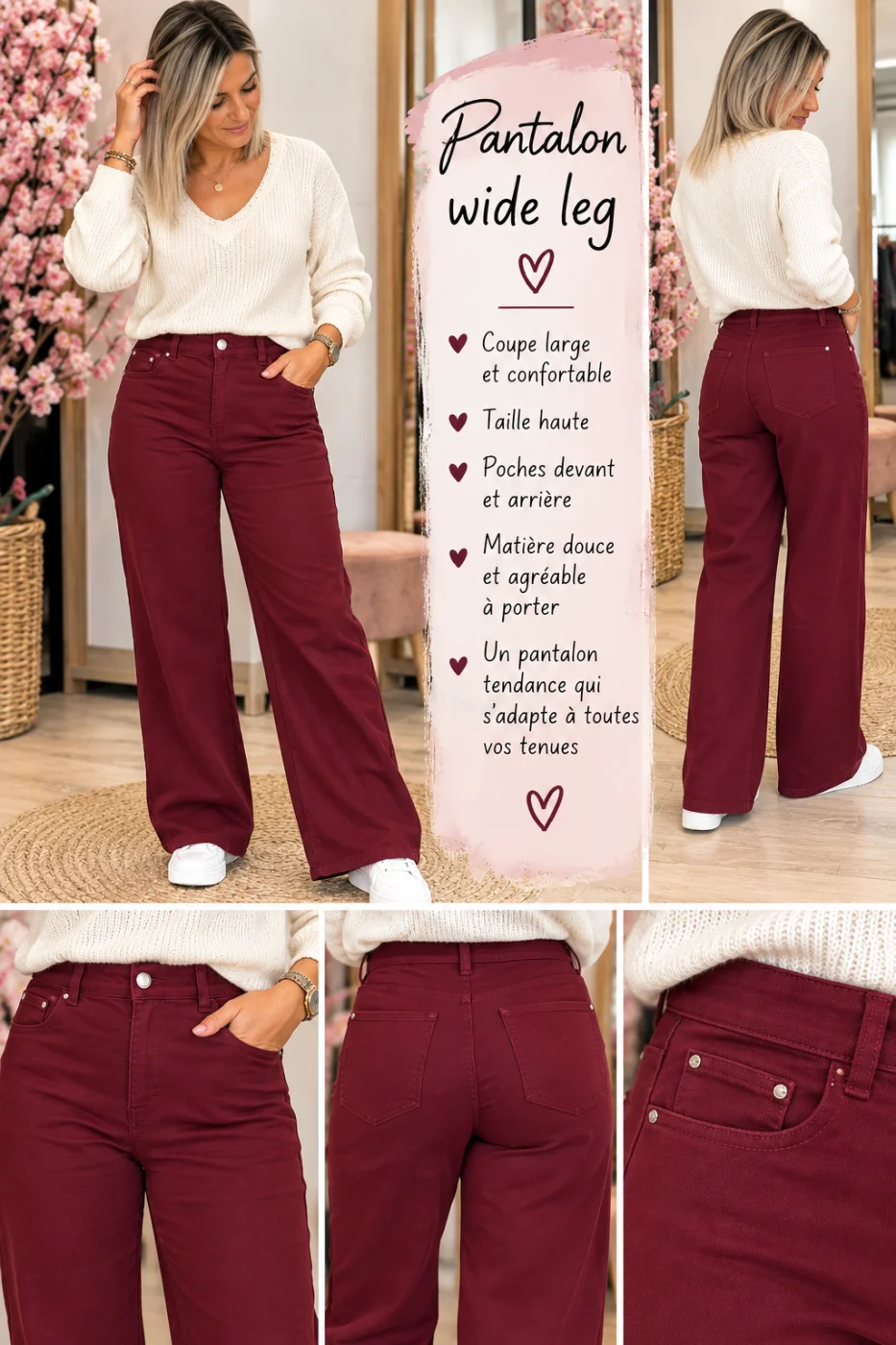 Pantalon bordeaux | Boutique Manon création
