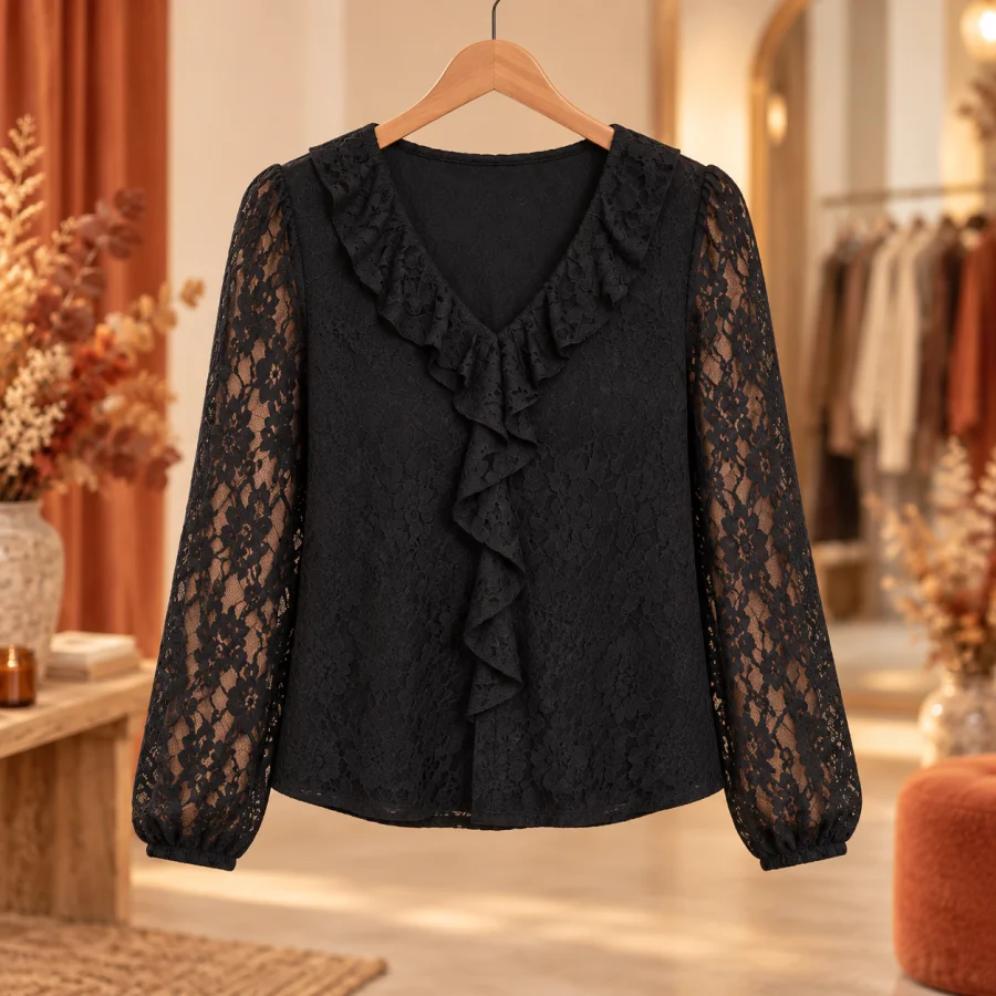 PRÉCOMMANDE blouse dentelle " esmée " noir 40 au 50/52 | Les Chics Filles by Sab