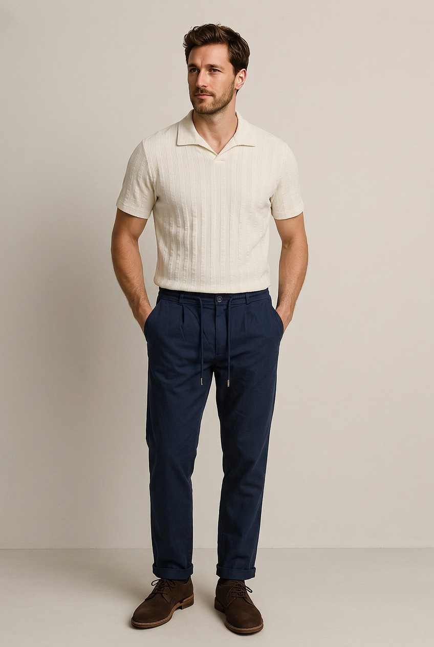 Maglietta Uomo Colletto a Polo Senza Bottoni - Sabbia | GIMARK