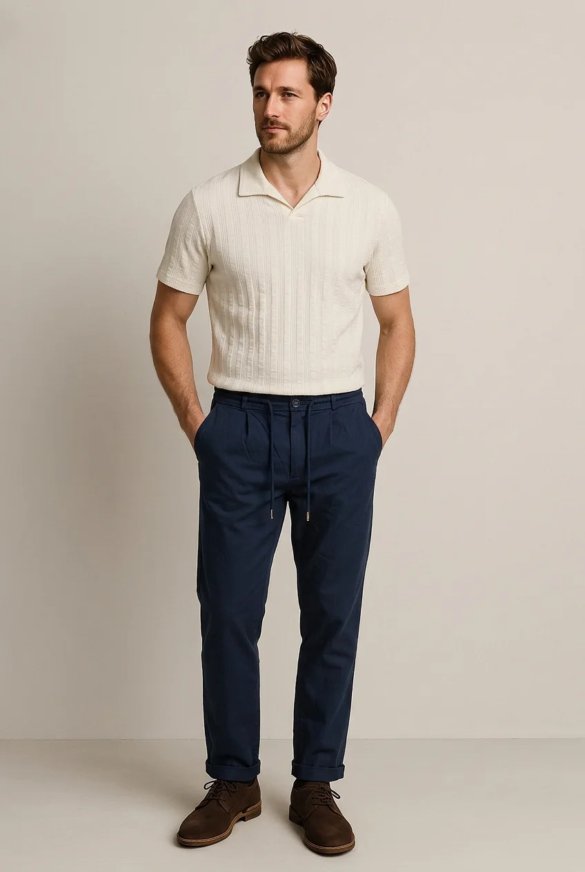 Maglietta Uomo Colletto a Polo Senza Bottoni - Sabbia | GIMARK