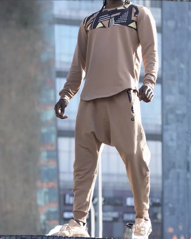 ENSEMBLE AFRO-WAX SAROUEL ET SWEAT COL ROND - BEIGE | AMCOSMETIK