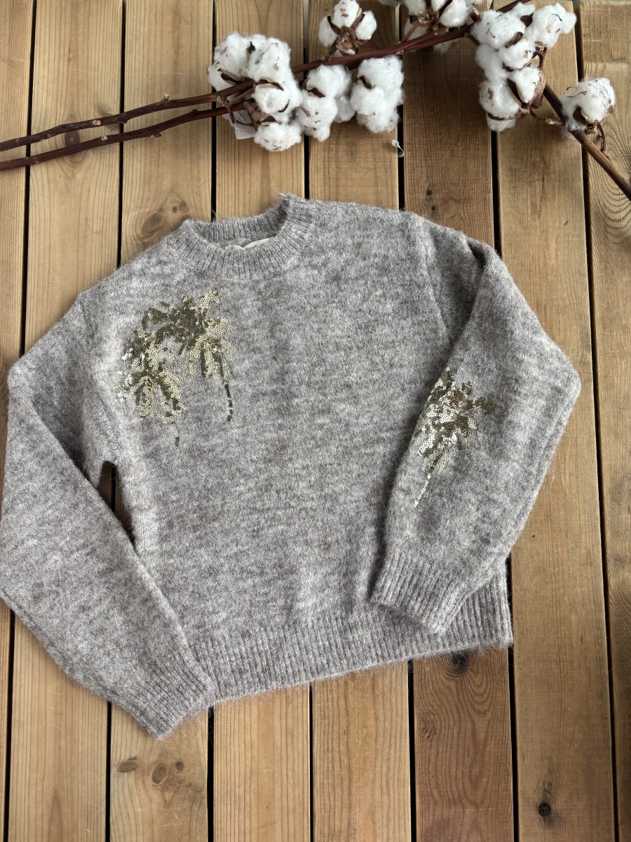 Pull bijou palmier brun clair  | Lena in Love 