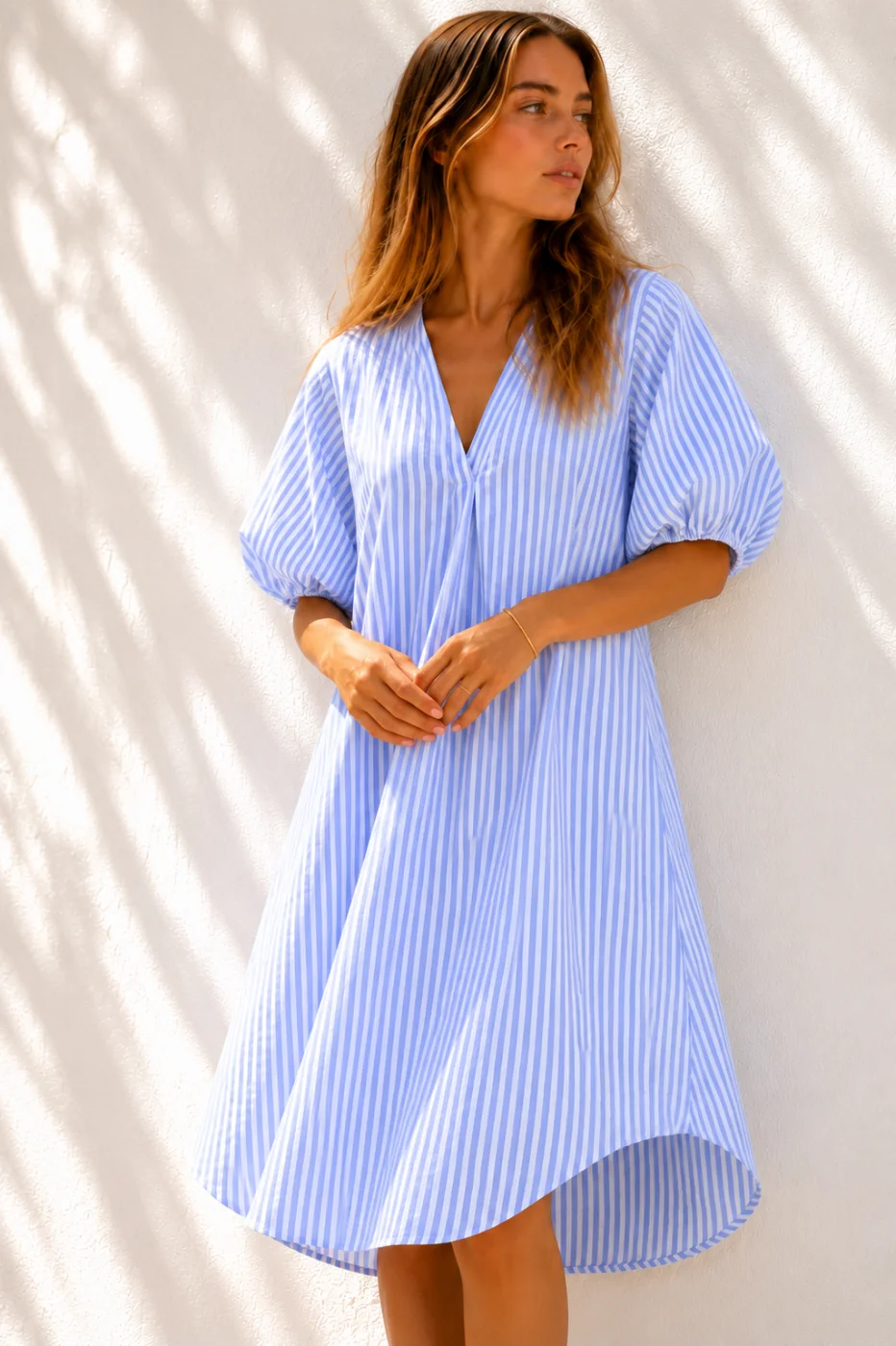 Cotton Stripe Puff Dress | Salsa Color