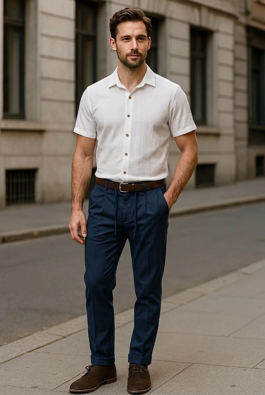 Camicia Uomo Mezza Manica in Misto Lino e Cotone - Bianca | GIMARK