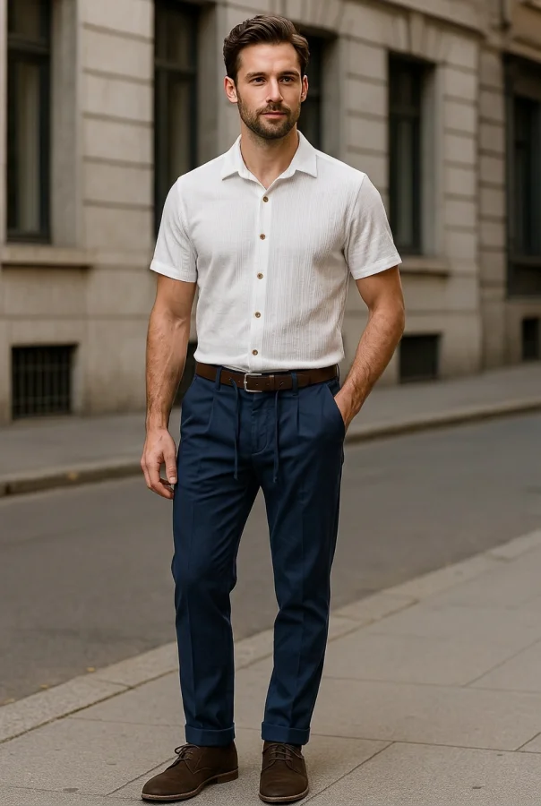 Camicia Uomo Mezza Manica in Misto Lino e Cotone - Bianca | GIMARK