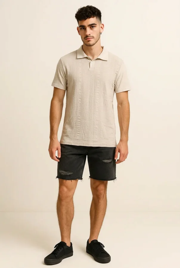 Polo Uomo Mezza Manica in Lino e Cotone – Beige | GIMARK