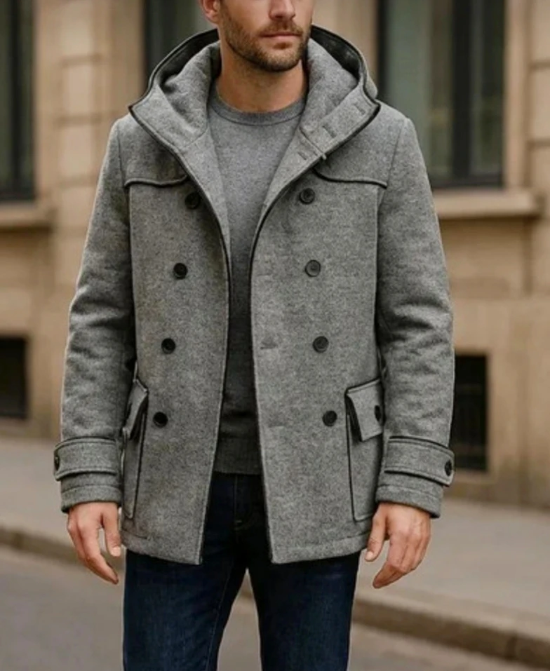 Cappotto Uomo Doppiopetto con Cappuccio - Grigio | GIMARK