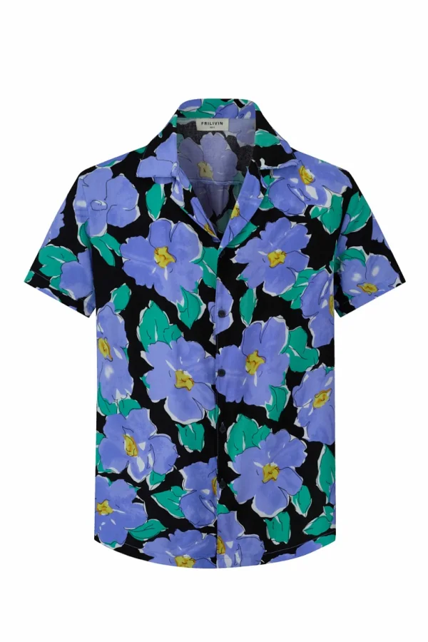 Camisa Havaiana Print Flower Black & Blue | definne