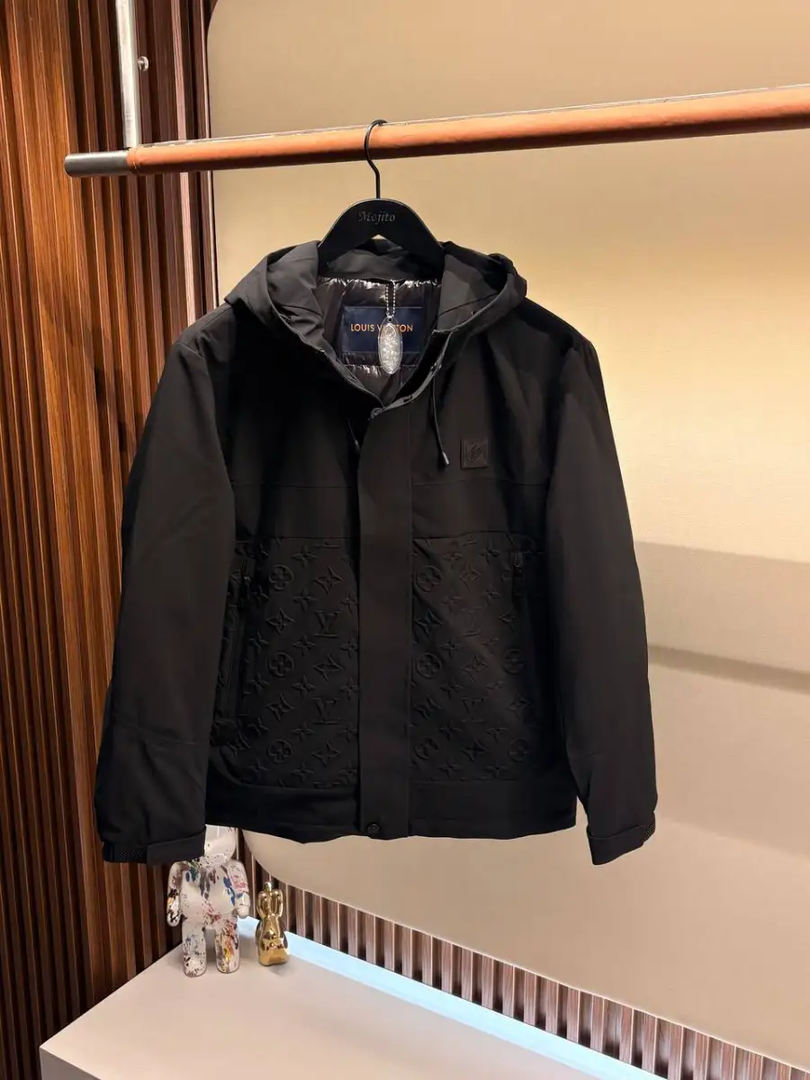 Louis Vuitton Black Hooded Jacket  Embossed Monogram  Outerwear | MASSIMOLUXURYOUTLET
