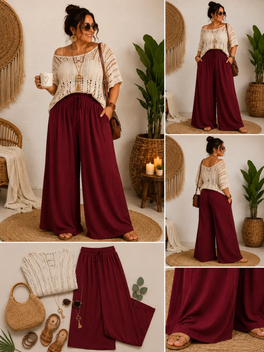 Pantalon " irène" bordeaux 46 au 54 | Les Chics Filles by Sab