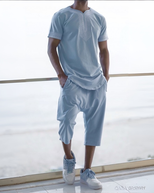 ENSEMBLE ETNIZ AWQAS BRODÉ - BLEU CIEL | AMCOSMETIK