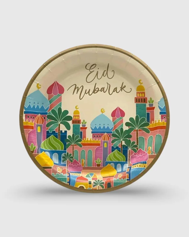 LOTS 6 PCS ASSIETTES EN CARTON EID - VILLE COLORÉE (23,2CM) | AMCOSMETIK