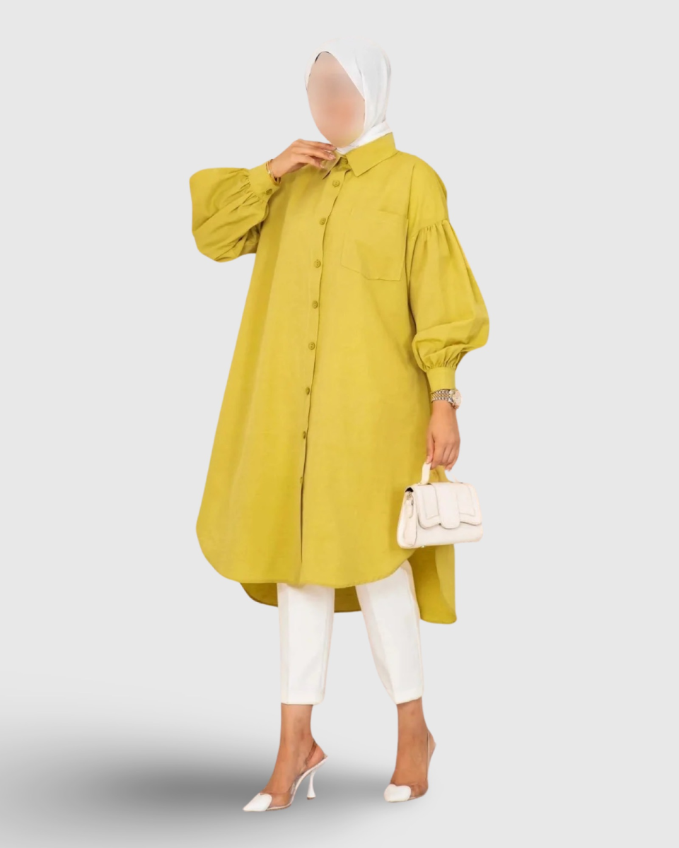 TUNIQUE CHEMISE HIJAB COUPE OVALE VERT HUILE | AMCOSMETIK