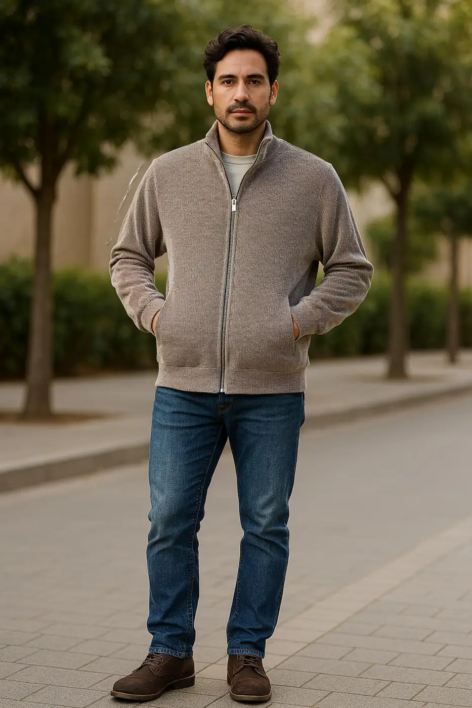 Cardigan Uomo in Ciniglia Full Zip - Taupe | GIMARK