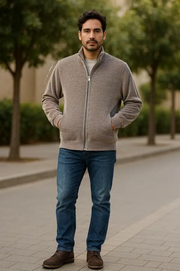 Cardigan Uomo in Ciniglia Full Zip - Taupe | GIMARK