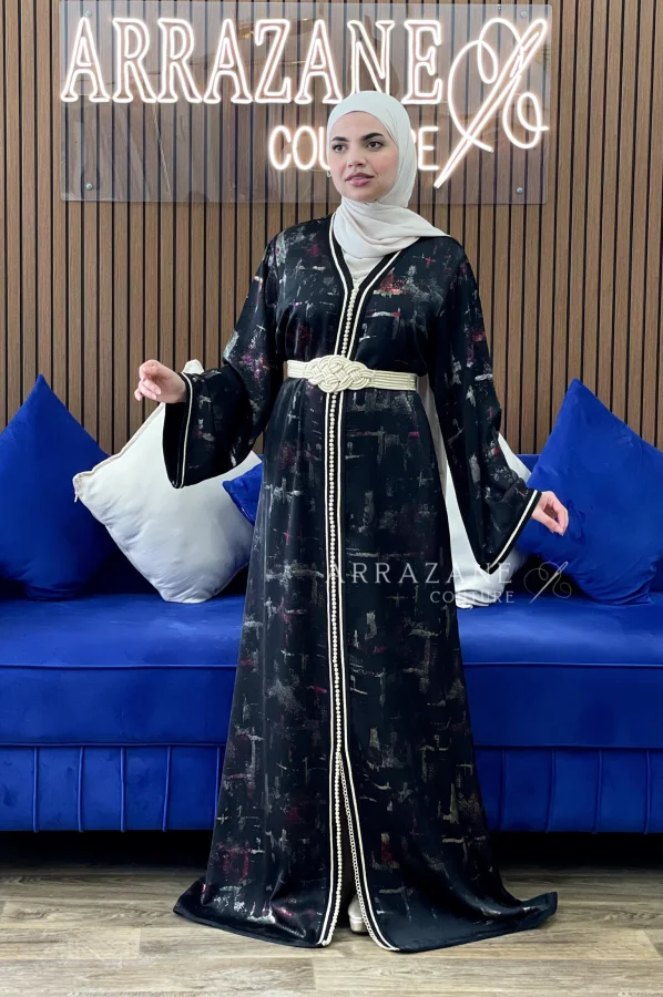 Caftan Foisse Imprime Dfira noir | CasaZaz