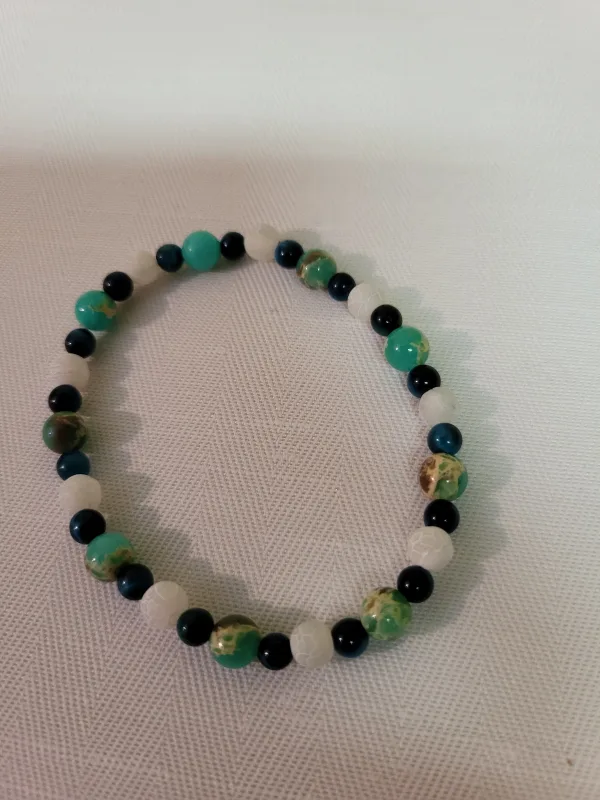 Bracelet oeil de tigre bleu et jade impériale  | Ds et compagnie 