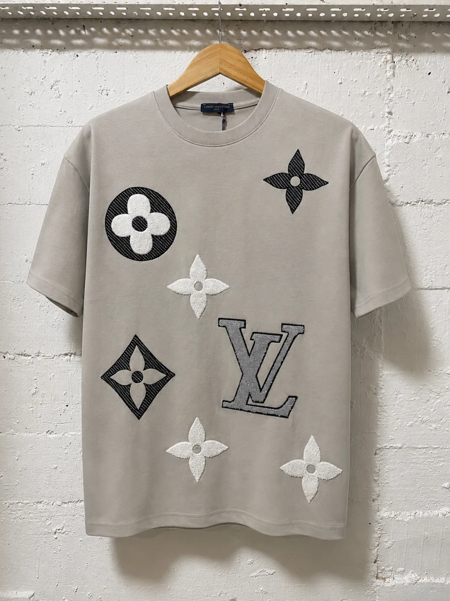 Louis Vuitton  T-Shirt Light Grey Embroidered Monogram | MASSIMOLUXURYOUTLET