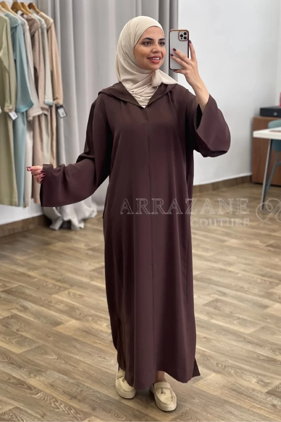 Djellaba Crêpe Berchman Kherat Marron | CasaZaz