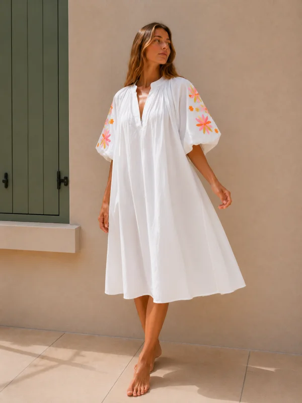 Bloom Embroidery Cotton Dress | Salsa Color