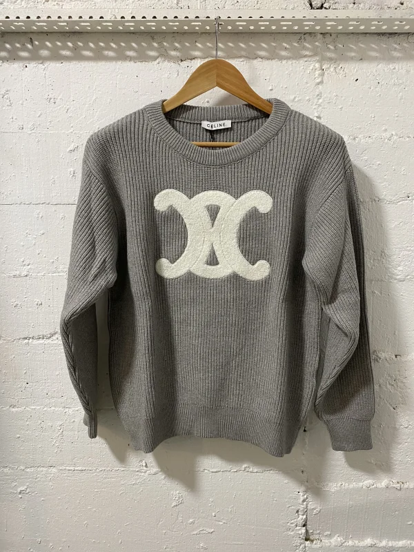 Celine Paris Knit Sweater Grey/White | MASSIMOLUXURYOUTLET