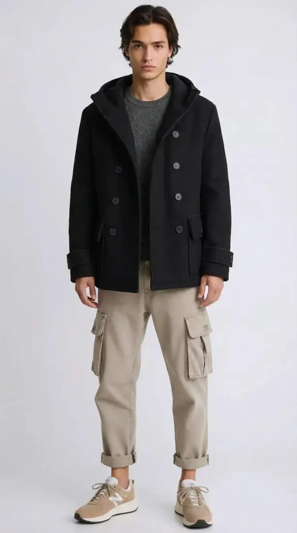 Cappotto Uomo Doppiopetto con Cappuccio - Nero | GIMARK