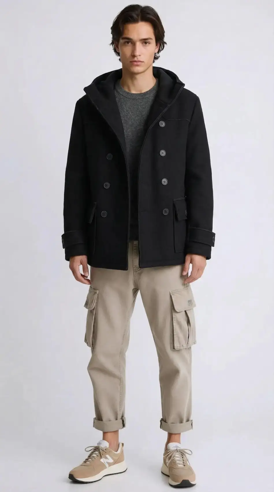 Cappotto Uomo Doppiopetto con Cappuccio - Nero | GIMARK