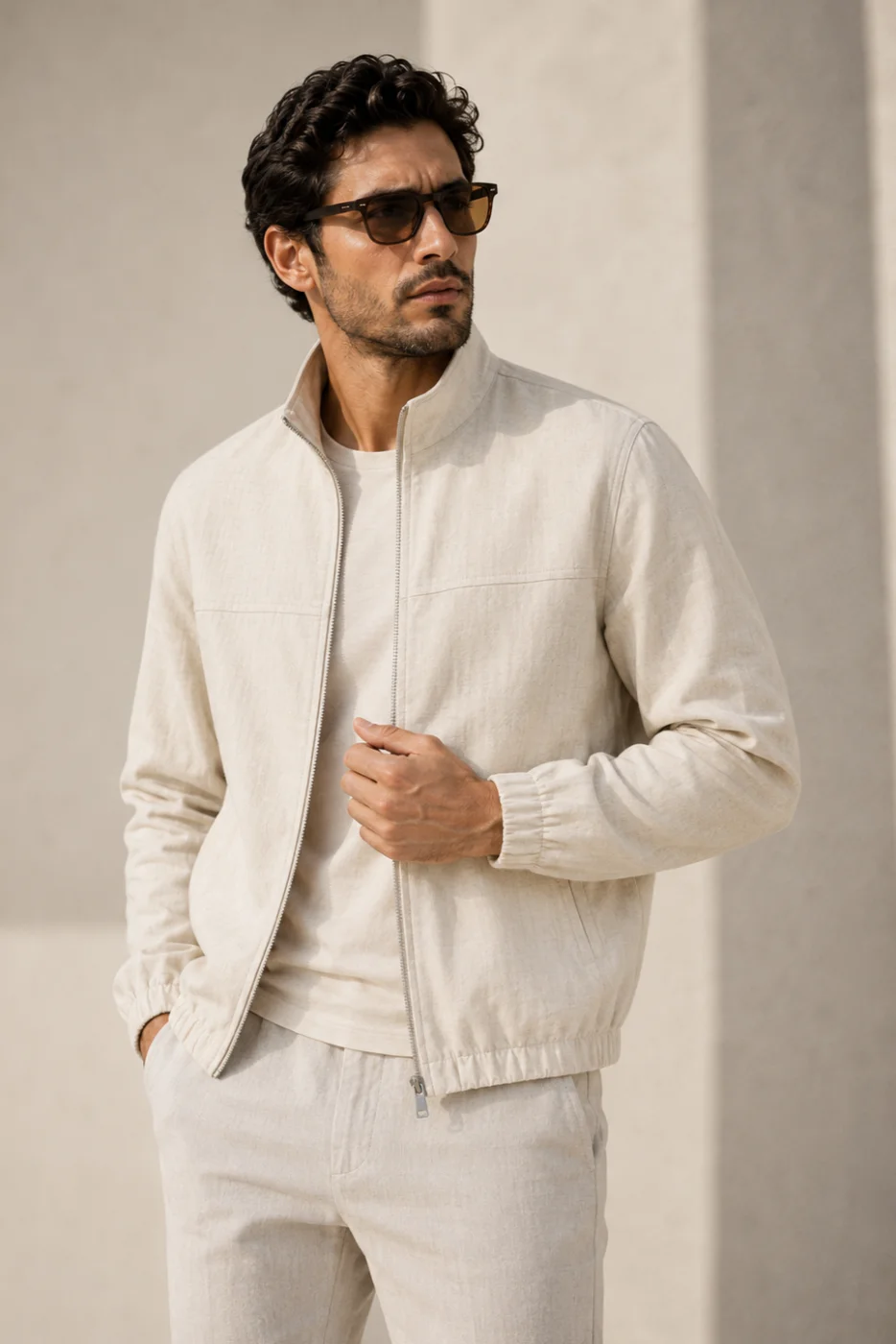 Casaco estilo Linho Frilivin em Beje Cod.378 | definne