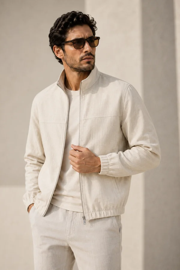 Casaco estilo Linho Frilivin em Beje Cod.378 | definne