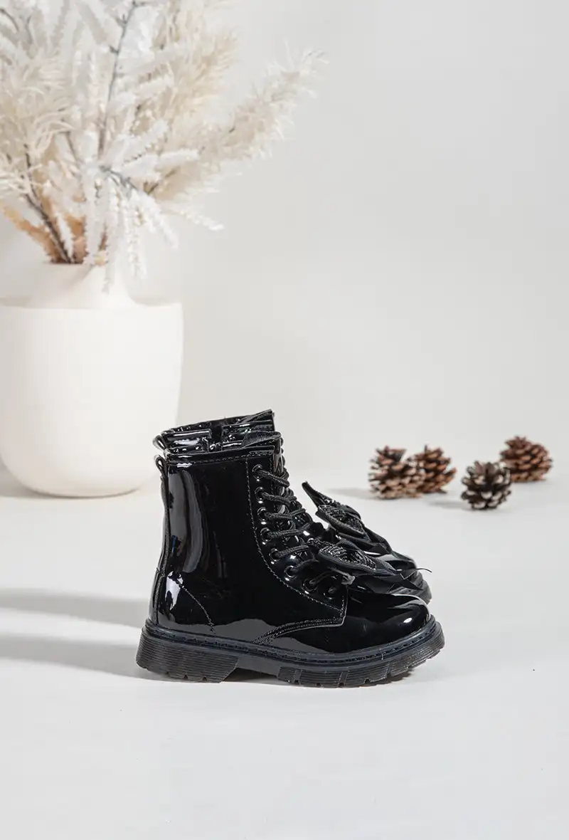 Bottines noires vernies fourrées ( noeud amovible )  | Lena in Love 