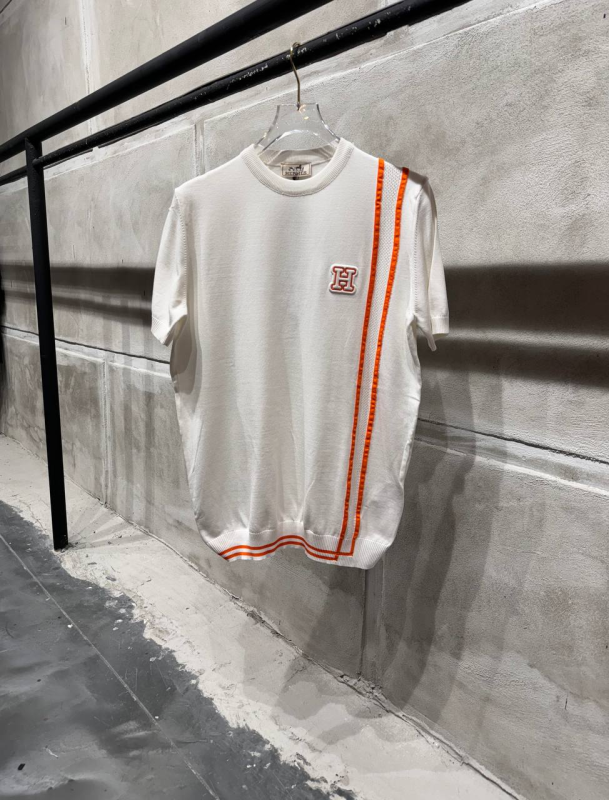 Hermes Paris T-Shirt White /Orange Knitwear | MASSIMOLUXURYOUTLET