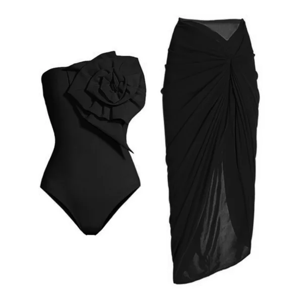 80S OLD MONEY ROSETTE SWIMSUIT SET BLACK | 💖 𝕄𝕠𝕕𝕖𝕝 𝔻𝕠𝕝𝕝 💖