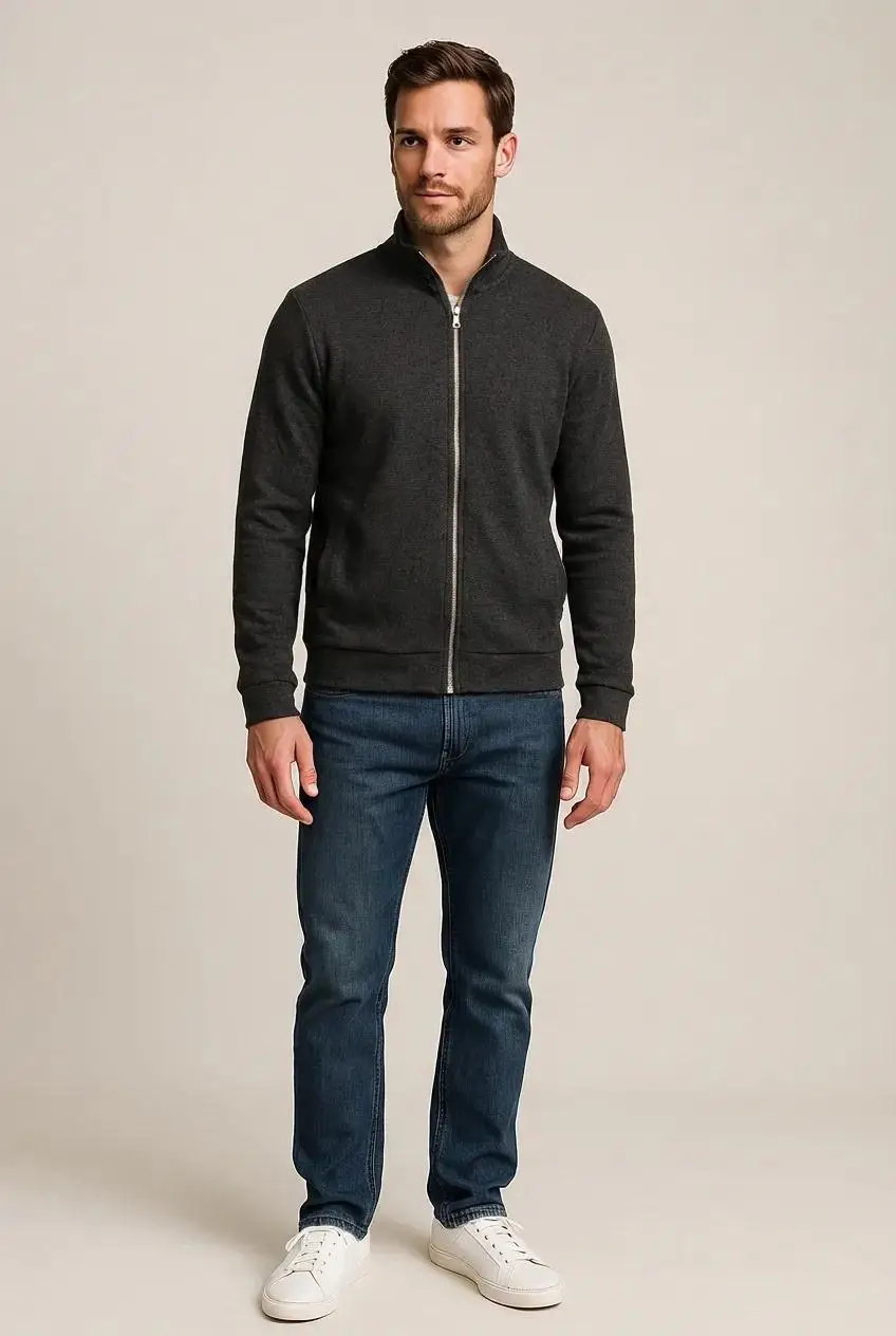 Cardigan Uomo Full Zip in Misto Lana - Nero | GIMARK