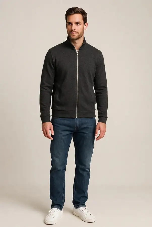 Cardigan Uomo Full Zip in Misto Lana - Nero | GIMARK