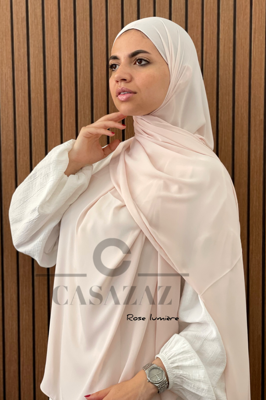 Châle Crêpe Uni Rose Lumiére  | CasaZaz