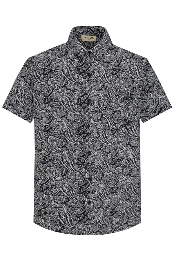 Camisa Havaiana Paisley Print Preta de Bolso | Definne