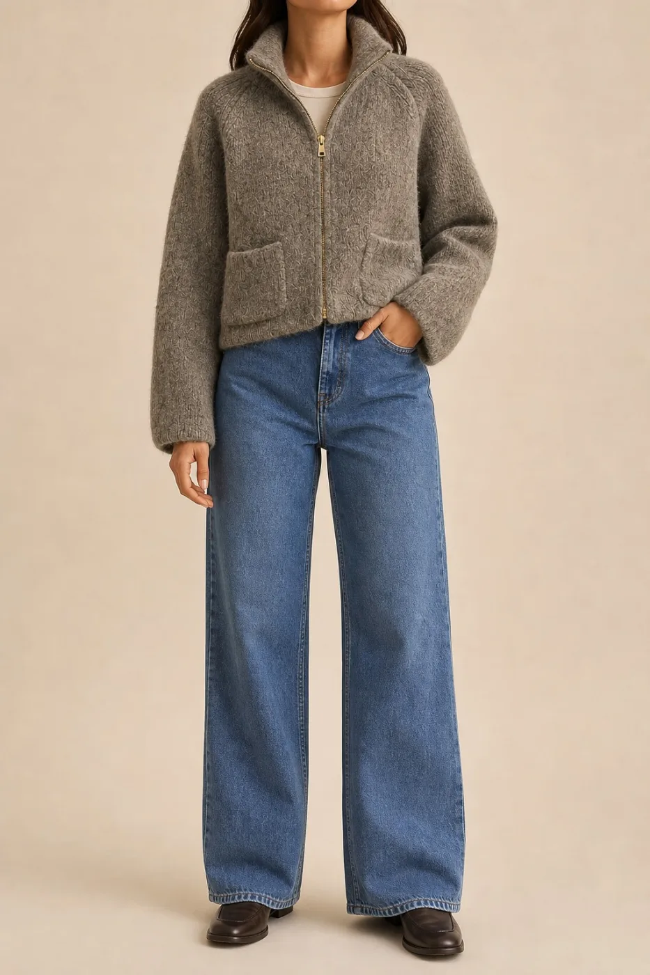 Veste courte maille duveteuse zippée | Deal Only One
