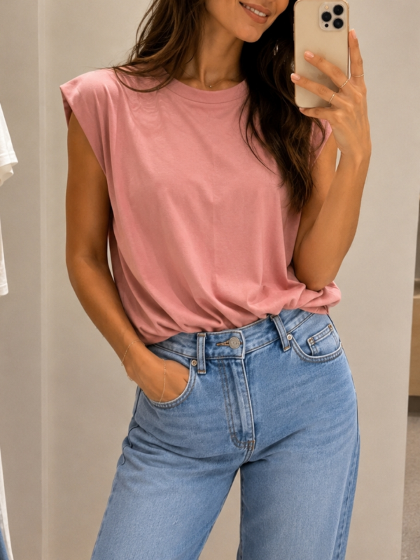 Cotton Shoulder Pad Top | Salsa Color
