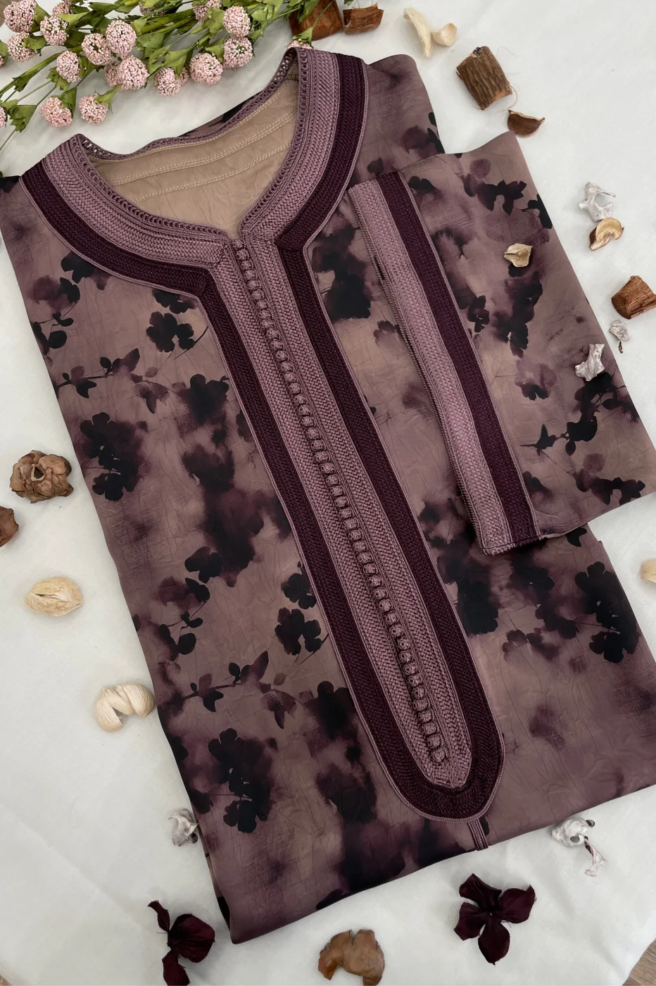 Caftan imprime mauve 3kad | CasaZaz