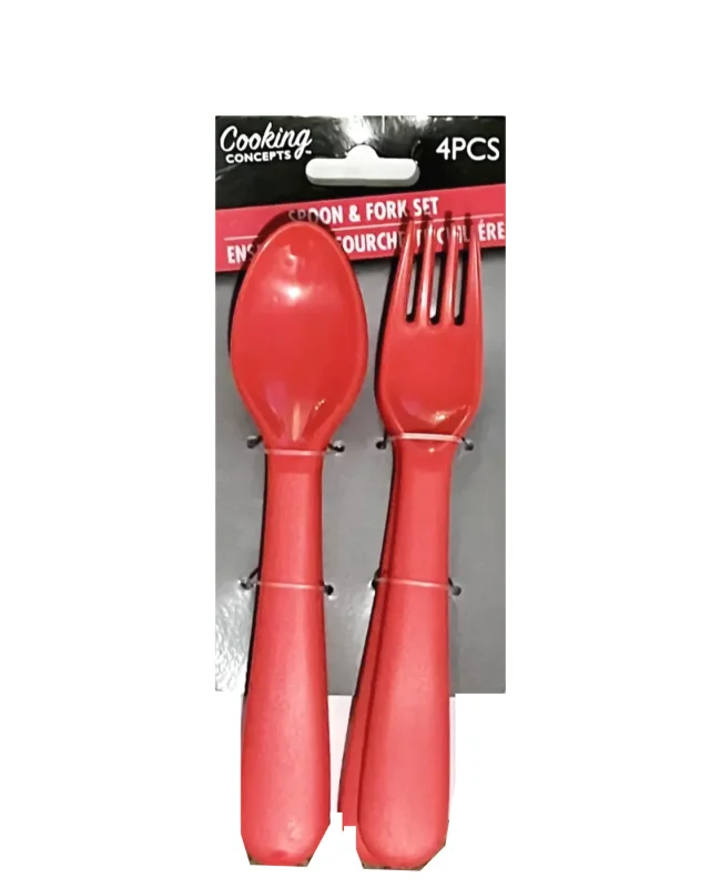 Cooking Concepts New Silicone 4 pcs Spoon & Fork -(Red) | Home & Kitchen Delights