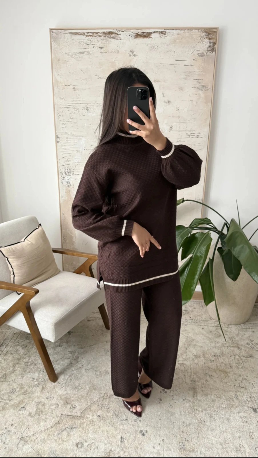 Ensemble maille chocolat cocooning | Jasmine créations 
