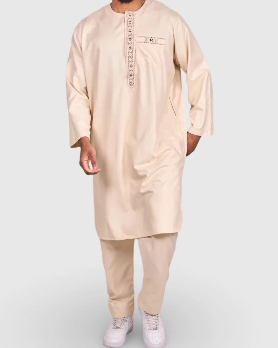ENSEMBLE PAKISTANAIS 2 PIÈCES – QAMIS & PANTALON BEIGE | AMCOSMETIK