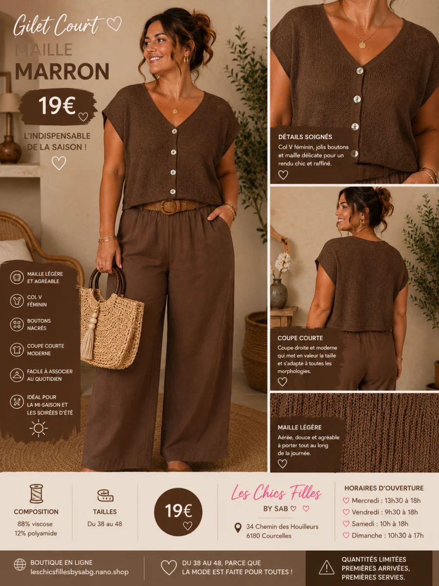 Gilet " polette" 38 au 48 marron | Les Chics Filles by Sab
