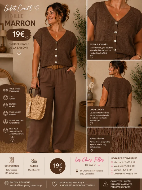 Gilet " polette" 38 au 48 marron | Les Chics Filles by Sab