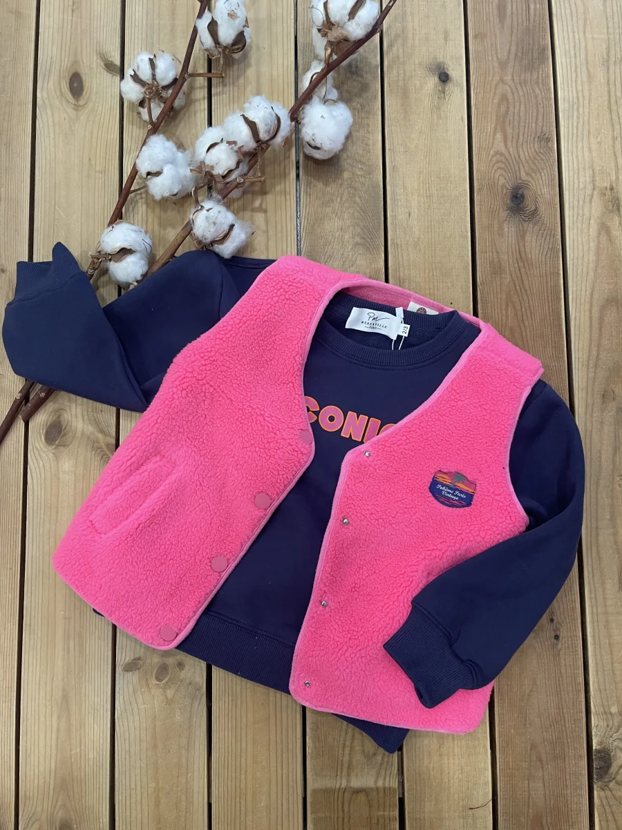 Gilet sans manche teddy rose fluo | Lena in Love 