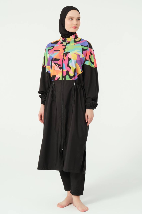 Burkini Oversize Long Multicolore Noir | CasaZaz