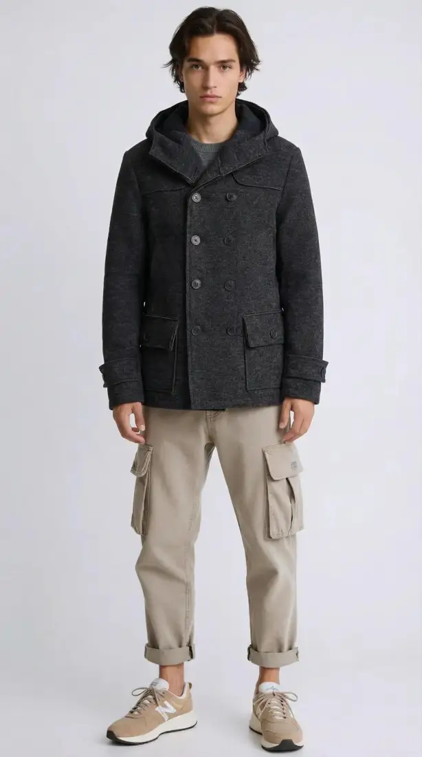 Cappotto Uomo Doppiopetto con Cappuccio - Antracite | GIMARK