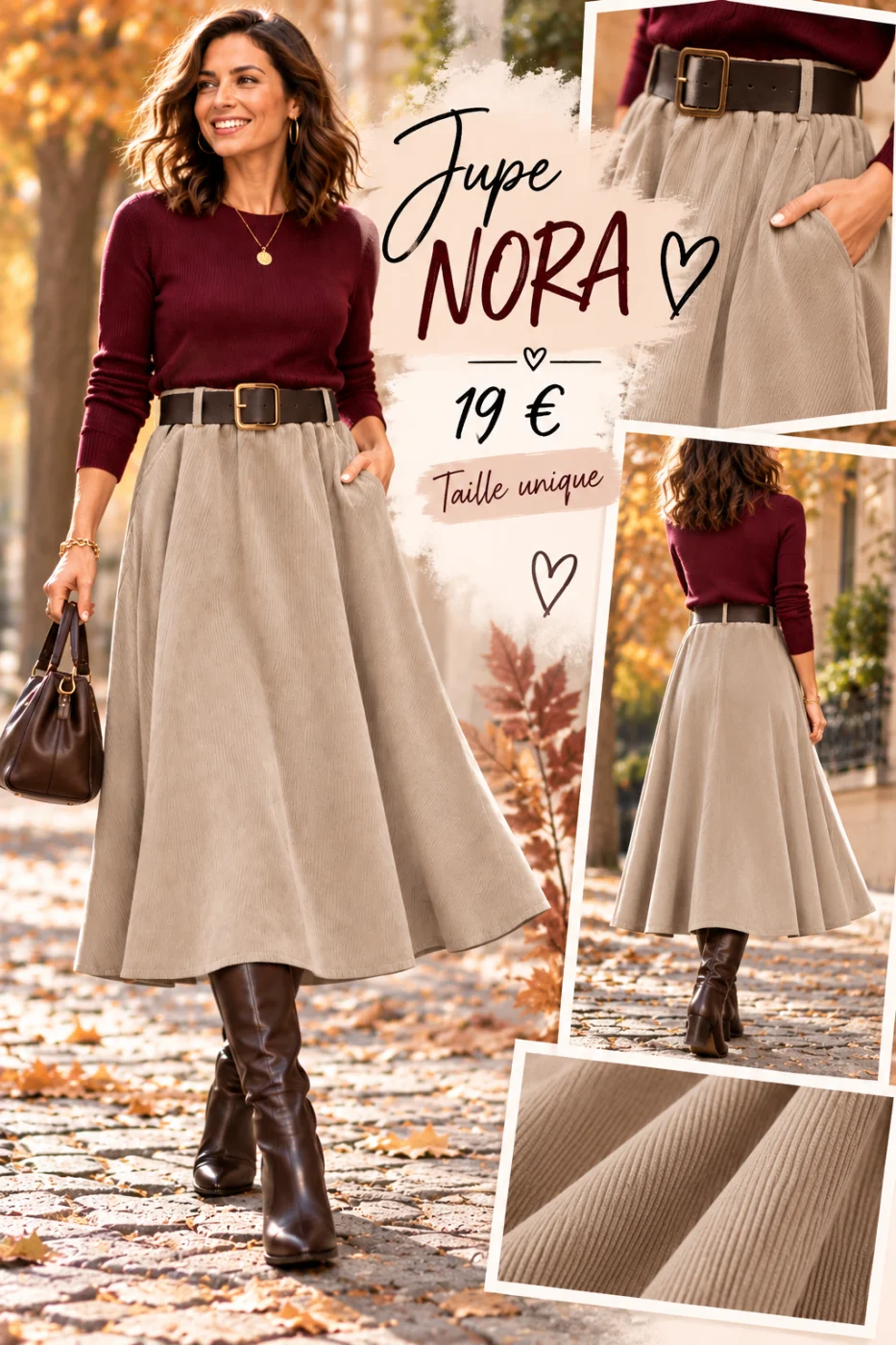 Jupe " nora" beige 36 au 44 | Les Chics Filles by Sab