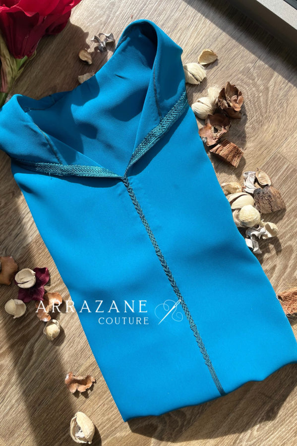 Djellaba Crépe Berchman Kherat Bleu Pétrol | CasaZaz
