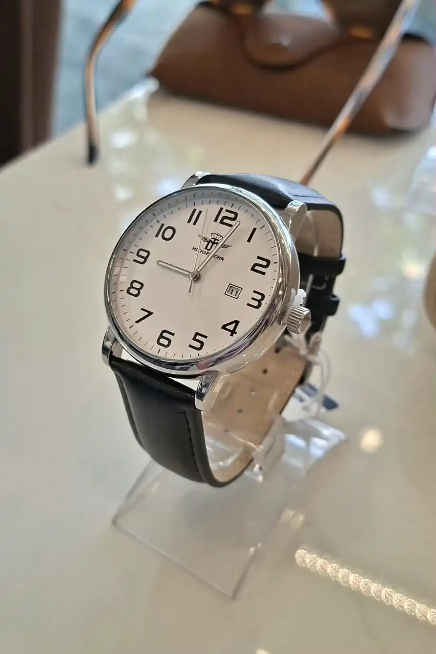 Relógio Michael Jonh Classic Leather Black & Sliver Fundo Branco Cod 2023 | definne